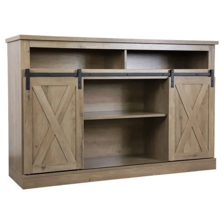 ZIQIAN TV Stand Sliding Barn Door Farmhouse Wood Entertainment Center, Storage Cabinet Table Living Room with Adjustable Shelves for TVs Up to 65", Reclaimed Barnwood - MadeInUSA