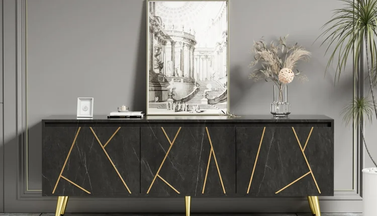 Modern TV Stand for 65"TV, Media Console Table, with Large Storage Cabinet - MadeInUSA