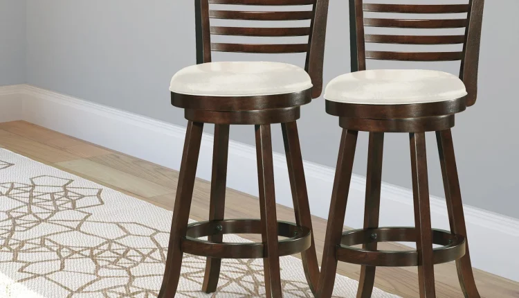 CorLiving Woodgrove 5-Bar Design 43"Barstool with Leatherette Seat, Set of 2 - MadeInUSA