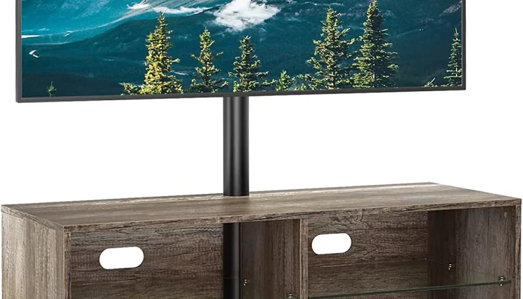 ZWNLKQG Swivel Wood TV Stand with Mount for 32-70 Inch  Screen TVs  Entertainment Center with 4-  Cabinet for Media Console  Universal Floor TV Stand Cabinet for Home  Rustic Oak - MadeInUSA