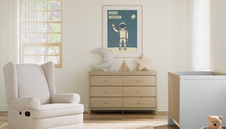 Storkcraft Alpine 6 Drawer Double Dresser, Driftwood - MadeInUSA