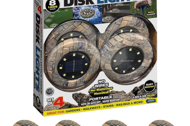 BellHowell 4Pack Disk Lights Stone 8Bulb 80Lumen 3Watt Auto OnOff Outdoor Camouflaged LED Lighting As Seen On TV 6000 K - MadeInUSA