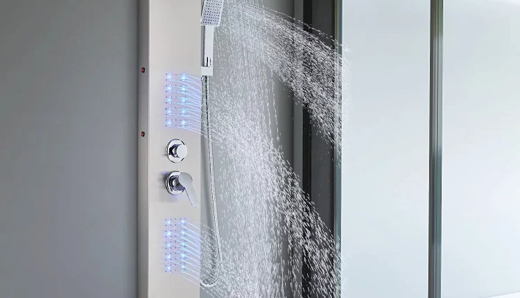 Zovajonia LED Shower Panel Tower System, 6-Functions Stainless Steel Shower Tower Waterfall ShowerheadShower Jets, Rain Shower System Brushed Nickel - MadeInUSA