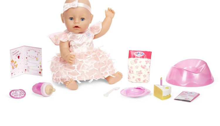 Baby Born Interactive Baby Doll Party Theme, Blue Eyes, 9 Ways to Nurture (Eats, Drinks, Cries, Sleeps, Bathes, and Wets), Toys for Toddlers and Preschool Girls and Boys 2 3 4+