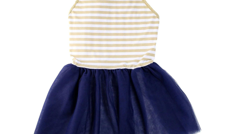 Midlee Elegant Tan & White Stripe Tutu Large Dog Dress