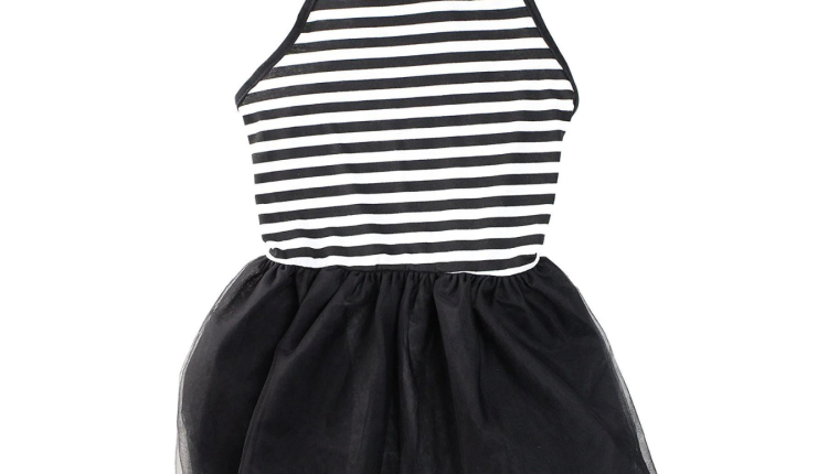 Midlee Elegant Black & White Stripe Tutu Large Dog Dress